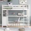 Merax Loft Bed Twin Size with Desk, Wood Frame with Shelves & Drawers, Inclined Ladder Design, White view 2