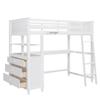 Merax Loft Bed Twin Size with Desk, Wood Frame with Shelves & Drawers, Inclined Ladder Design, White view 3