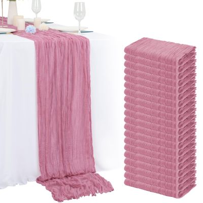 20 Pack Dusty Rose Cheesecloth Table Runner 120 Inch 10FT Rustic Boho Gauze Cheese Cloth Table Runner for Wedding Party Baby Shower Thanksgiving Christmas Decoration