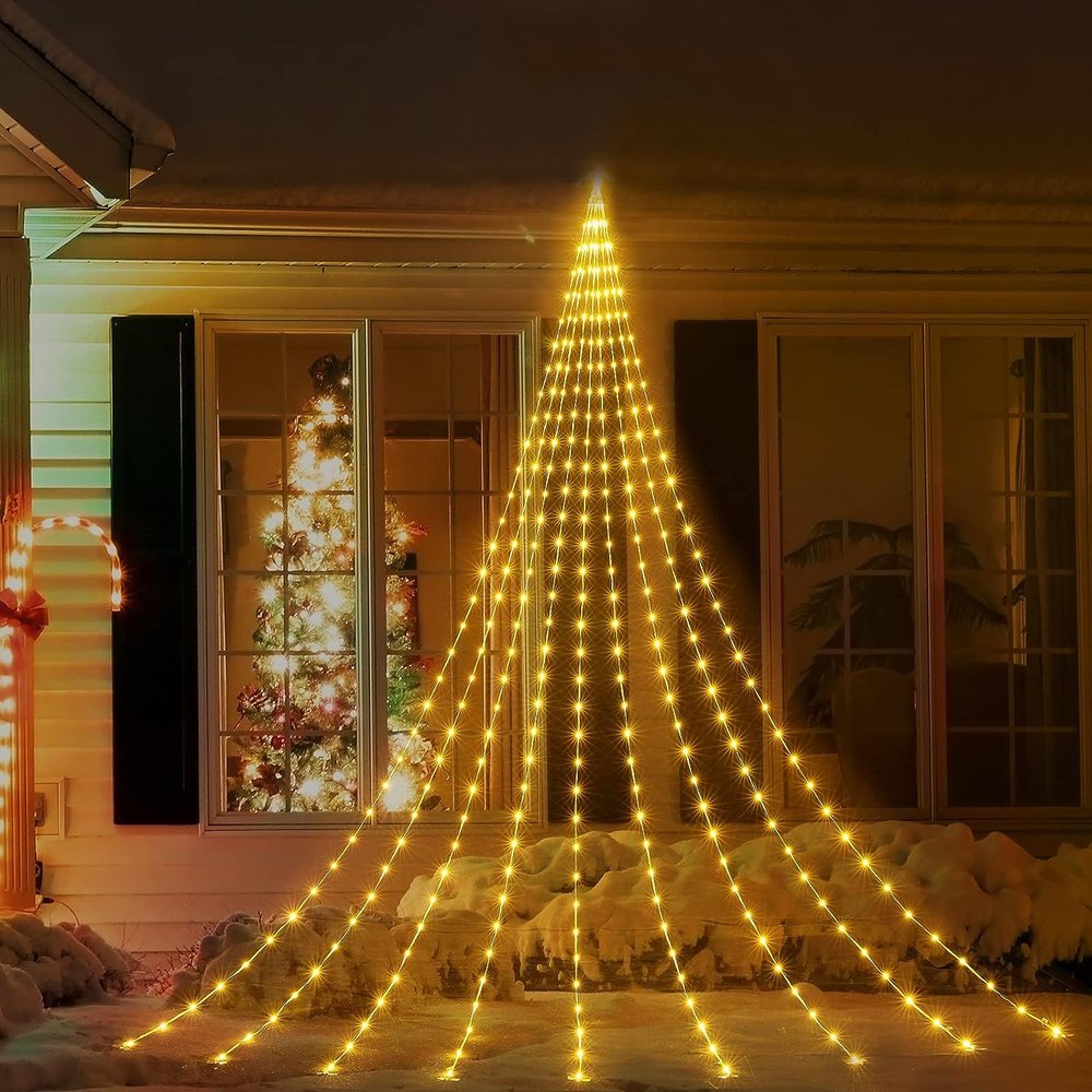 Emonoo Outdoor Christmas Decorations LED Lights for Christmas Tree, Indoor Led Strip Lights for Bedroom 200 LED 8 Modes Party Home Holiday Decor (White)