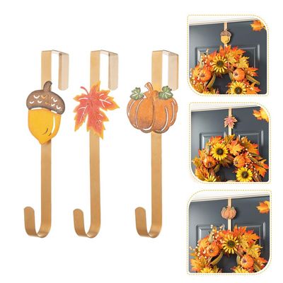 Glitzhome 3Pack Glitter Acorn with Leaf Pumpkin Wreath Hangers for Front Door, Fall Decoration Metal Over The Door Single Wreath Hook Ornament Door Wreath Hanger, Door Hanger for Wreath Front Door