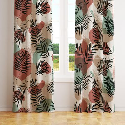 Mid Century Bohe Tropical Leaf Curtains, Abstract Geometric Pattern Boys and Girls Bedroom Living Room Dormitory Window Curtains 42x63in