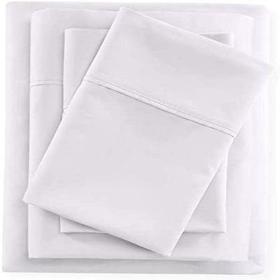 Sheet Set 4 Piece - Cal King Size Cotton Bed Sheets 400TC Egyptian Quality Sheets - Fits Upto 16" Deep Pocket Mattress, Long Staple & Extra Soft Sheets and Pillow Cases - White Solid.