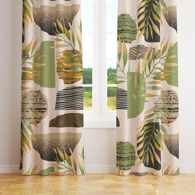 Green Abstract Leaf Print Bedroom Curtains,Bohe Medieval Minimalist Geometric,Home Bedroom Living Room Kitchen Window Treatments Drapes 42x63in