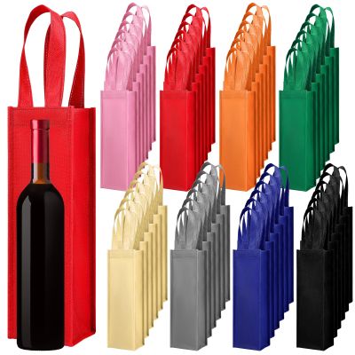 Abbylike 48 Pcs Colorful Wine Gift Bag Bulk Single Wine Bag Non Woven Wine Gift Bags Reusable Wine Bottle Bag with Handle for Christmas Party Holiday Birthday Wedding Birthday, 8 Colors