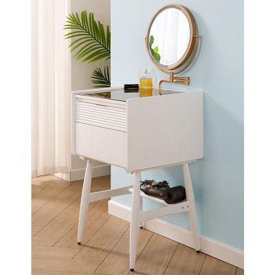 Makeup Vanity Table Bedroom Furniture,Wooden Makeup Desk,Vanity Desk with Drawers, with 3-Color Touch Screen Lighted Mirror for Small Spaces (Color : White, Size : 50cm)