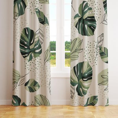 Tropical Palm Leaf Printed Curtains,Vintage Plant Leaves Bohemian Minimalist Style Bedroom Living Room Kitchen Curtains 42x63in