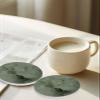 Coasters for Drinks Set of 6 with Holder Marble Gold Line Watercolour Sage Green Gradient Ceramic Cup Mat Absorbent Ceramic Stone Coasters with Cork Base for Coffee Cups Wooden Table Home Decor 4in view 2