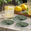 Coasters for Drinks Set of 6 with Holder Marble Gold Line Watercolour Sage Green Gradient Ceramic Cup Mat Absorbent Ceramic Stone Coasters with Cork Base for Coffee Cups Wooden Table Home Decor 4in view 4