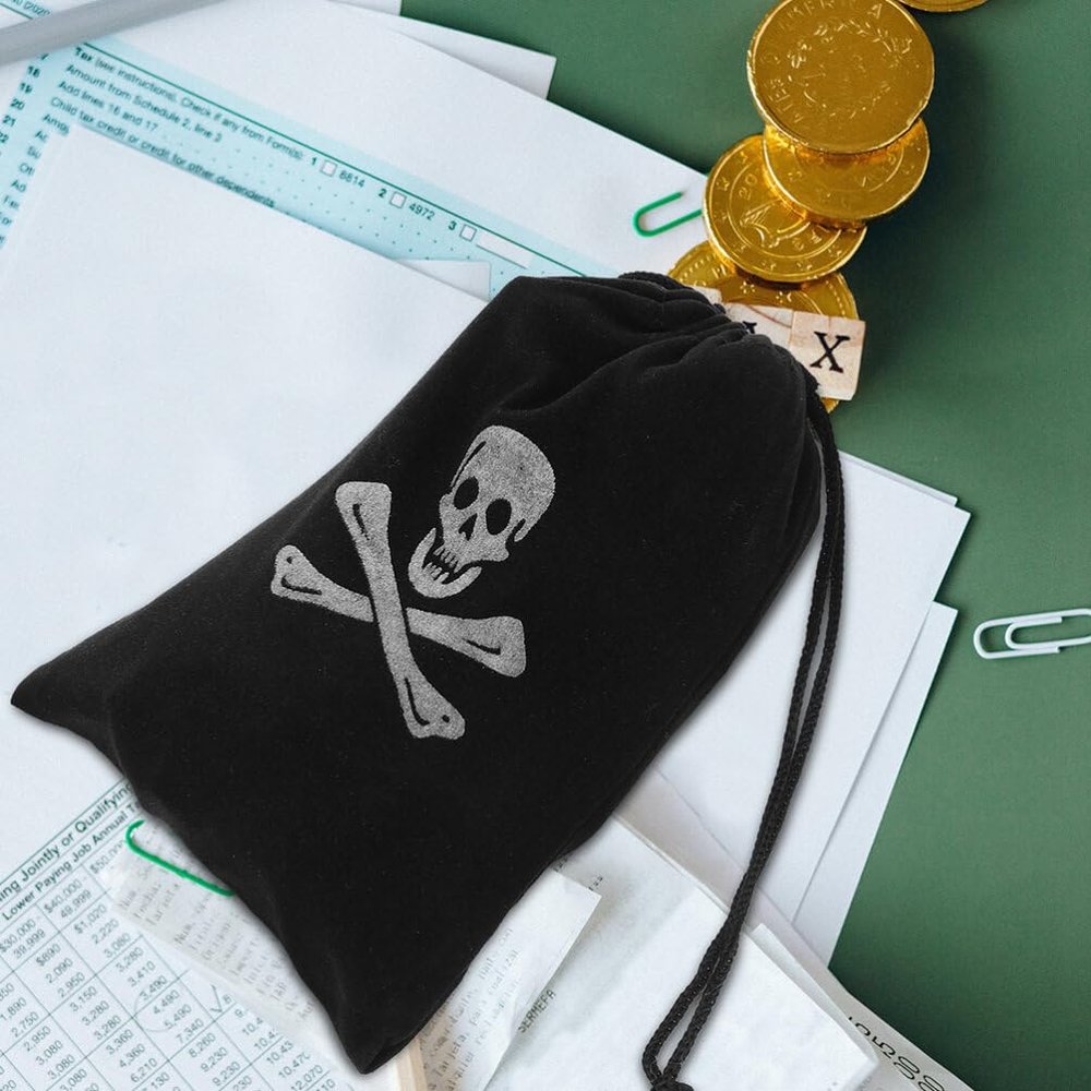 LIFKOME 20pcs Pirate Bags with Drawstring 6x4.5 Inches Suede Pirate Goodie Bags for Pirate Party Favors Black Polyester Pirate Theme Loot Treasure Backpacks Bags Drawstring Bags