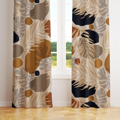 Brown Leaves Curtains,Bohe Abstract Geometric Pattern Tropical Plant Leaf Print Home Bedroom Living Room Kitchen Window Drapes 42x45 Inch