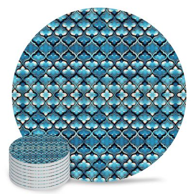 Coasters for Drinks Set of 8, Teal Gradient Abstract Flowers Geometric Texture Ceramic Cup Mat, Absorbent Ceramic Stone Coasters with Cork Base for Coffee, Cups, Wooden Table, Home Decor 4 Inch