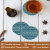Coasters for Drinks Set of 8, Teal Gradient Abstract Flowers Geometric Texture Ceramic Cup Mat, Absorbent Ceramic Stone Coasters with Cork Base for Coffee, Cups, Wooden Table, Home Decor 4 Inch view 4