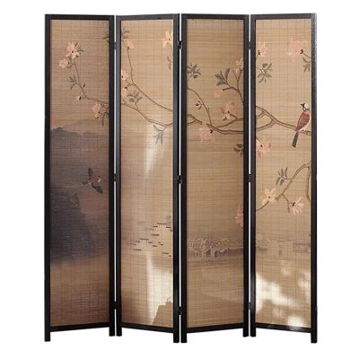 3 4 5 6 Panel Room Divider, 5.8 ft Tall Wooden Privacy Screen Door Partition for Bedroom/Living Room/Study, Flexible Folding Temporary Wall, Japanese Style Rustic ( Color : 4 Panels , Size : High-175c