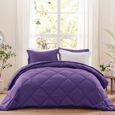 RIANBHI Queen Size Comforter Set 500 GSM Diamond Pattern Down Alternative 1000 Series Egg Plant 3 Piece (Comforter + 2 Pillowcases) Microfiber Bedding Comforter Sets with Corner Tabs