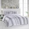 3 Piece Bedding Set,Bohemian Black Triangle Stripe on White Breathable Duvet Cover Super Soft Pillow Shams,Aztec Retro Geometric Washable Bed Sets All Seasons for Bedroom Dorm Hotel RV view 2