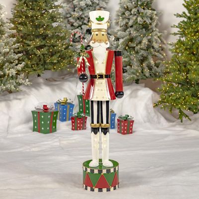 5.4 FT Tall Iron Fancy Christmas Nutcracker with LED Lights (Christopher in Red with Candy Cane)