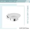 304 Stainless Steel Bathroom Glass Shelf Cup Soap Holder Towel Rack Bar Wall Toilet Brush Hanger Chrome Plating Accessories Set,SOAP Dish B view 2