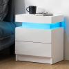 HOMMPA LED Nightstand, White Nightstand with Led Lights, Modern Night Stand with 2 High Gloss Drawers, Bedside Table Smart Night Table for Bedroom 20.5 Tall view 1