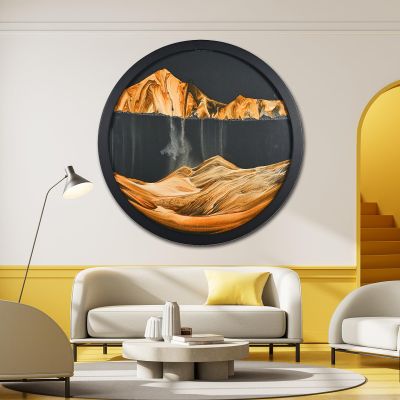 17.3'' Moving Sand Art Decor, 360 Rotating 3D Sand Painting Wall Art Mounted Glass Crafts 3D Deep Sea Sandscape Living Room Decoration Flowing Sand Gift Relaxing Mood for Home Office Decoration