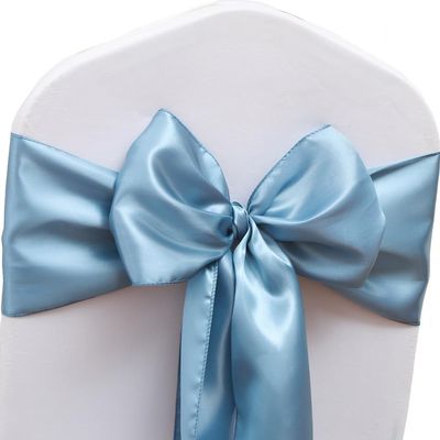 JFDYDM 50 Pack Dusty Blue Chair Sashes, Satin Chair Ribbons for Wedding Party Birthday Reception, Banquets Chairs Decorations, Dusty Blue Satin Chair Bows for Chairs