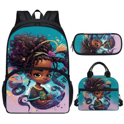 HUIACONG Afro Princess Girl Backpack for School Girls Kids 4th Grade Lunch Box Bookbag Age 8-10 Elementary Middle School Bag Set for Teen Girls Lunch Bag Pencil Case Travel