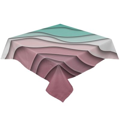 YOKOU Rectangle Tablecloth, Abstract Beach Modern Geometric Green Pink Waterproof Wrinkle Resistant Dinning Table Cloth Cover for Outdoor and Indoor, 60x60 Inch