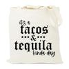 HONTOUTEIt's a Tacos Tequila Kinda Day Graphic Tote Bag for Women Canvas Cotton Bag Reusable Shoulder Shopping BagBeige view 1