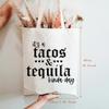 HONTOUTEIt's a Tacos Tequila Kinda Day Graphic Tote Bag for Women Canvas Cotton Bag Reusable Shoulder Shopping BagBeige view 2