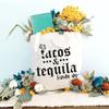 HONTOUTEIt's a Tacos Tequila Kinda Day Graphic Tote Bag for Women Canvas Cotton Bag Reusable Shoulder Shopping BagBeige view 4