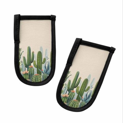 2 Pcs Tropical Cactus Cast Iron Handle Covers, Pan Pot Holders for Kitchen Summer Green Beige Hot Handle Cover Heat Insulation Sleeves Mitt for Baking Cookware