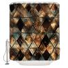 Brown Teal Geometric Shower Curtain Set - 66" x 72" Washable Bathtub Curtain with 12 Hooks, Retro Modern Plaid Abstract Art Waterproof Fabric Stall Shower Curtains for Bathroom/Bathtub Dcor view 2