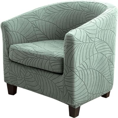 2 Pieces Club Chair Slipcover,Jacquard Leaf Pattern Round Barrel Chair Cover High Stretch Armchair Covers Non Slip Tub Chair Cover All-Inclusive Single Sofa Protectors for Living Room (Color : Bean G
