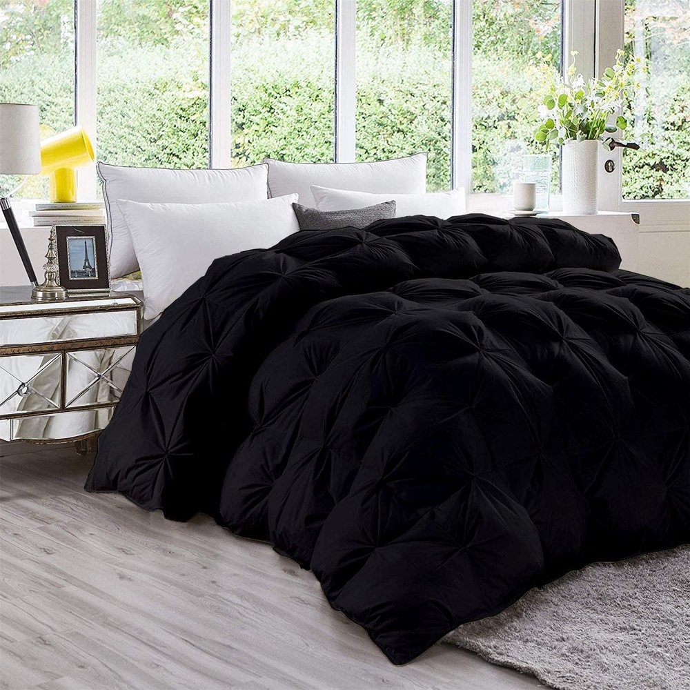 Home Decorative 1000-TC Pinch Pleated Down Alternative Comforter Oversized King Plus (128x120) 1-pc Comforte & 2pc Pillow Shams, 600 GSM Micro Fill & 4-8 Corner Tabs & Very Soft Fill Power