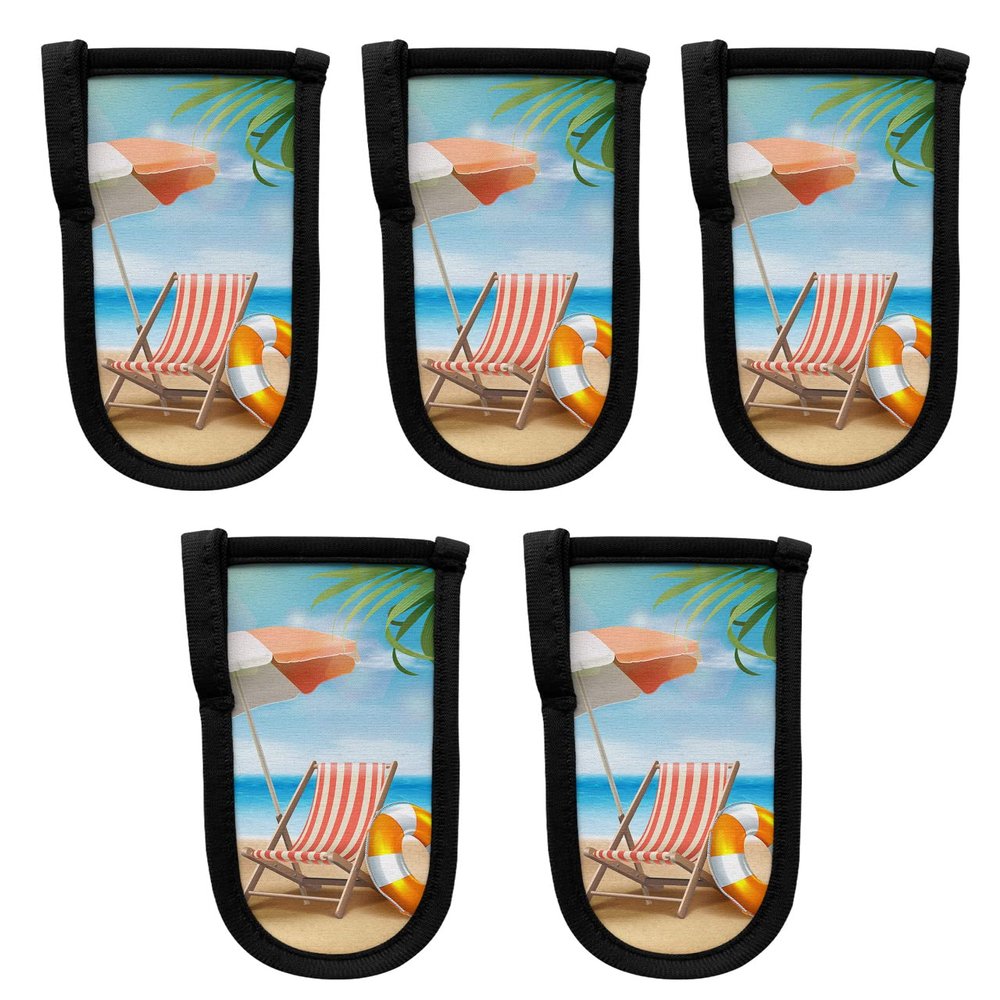 5 Pcs Beach Tropical Cast Iron Handle Covers, Pan Pot Holders for Kitchen Summer Travel Vacation Hot Handle Cover Heat Insulation Sleeves Mitt for Baking Cookware