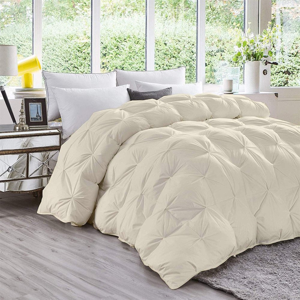 Home Decorative 1000-TC Pinch Pleated Down Alternative Comforter Alaskan Plus 136x120 1-pc Comforte & 2pc Pillow Shams, 600 GSM Micro Fill & 4-8 Corner Tabs & Very Soft Fill Power