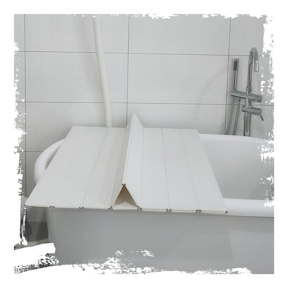 Bathtub Tray Dustproof Waterproof Folding Bathtub Cover for Most Standard Sized Bathtubs, 0.6cm Thick PVC Shutter Bath Lid Bathtub Tray Dust Board Bathroom Shelf for Home, SPA Experience Multifunction