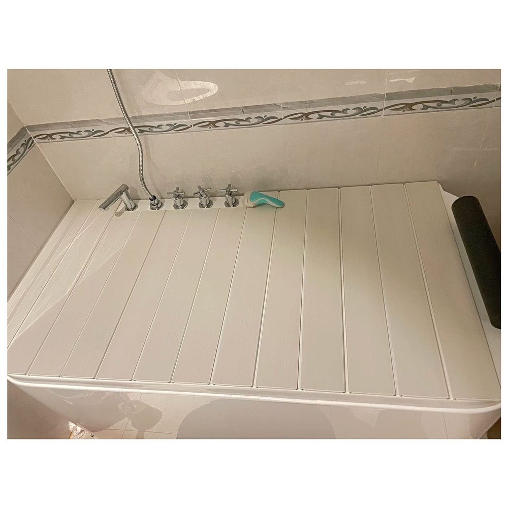 Bathtub Tray Folding PVC Bathtub Cover Bathtub Tray Insulation Cover, Japanese-Style White Dust-Proof Board Bath Tub Accessories for Most Standard Sized Bathtubs, 0.6cm Thickness Multifunctional (Col