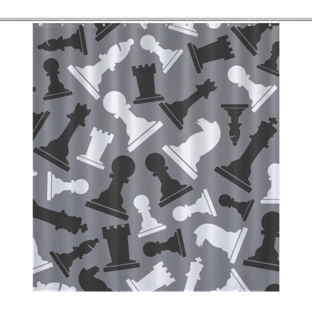 Chess Game Pieces Shower Curtain with Grommets and Hooks Waterproof Bath Curtains for Bathroom Showers Bathtubs Decoration
