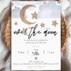 10 Piece Printed & Edited Customizable Blue/Gold Over The Moon Baby Shower/Birthday Invitations view 1