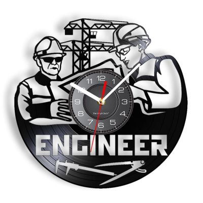 ICECHEN Vinyl Record Wall Clock Architecture Engineer Laser Etched Vinyl Wall Clock Construction Site Blueprint Tower Crane Wall Watch Vinyl Art-Decor