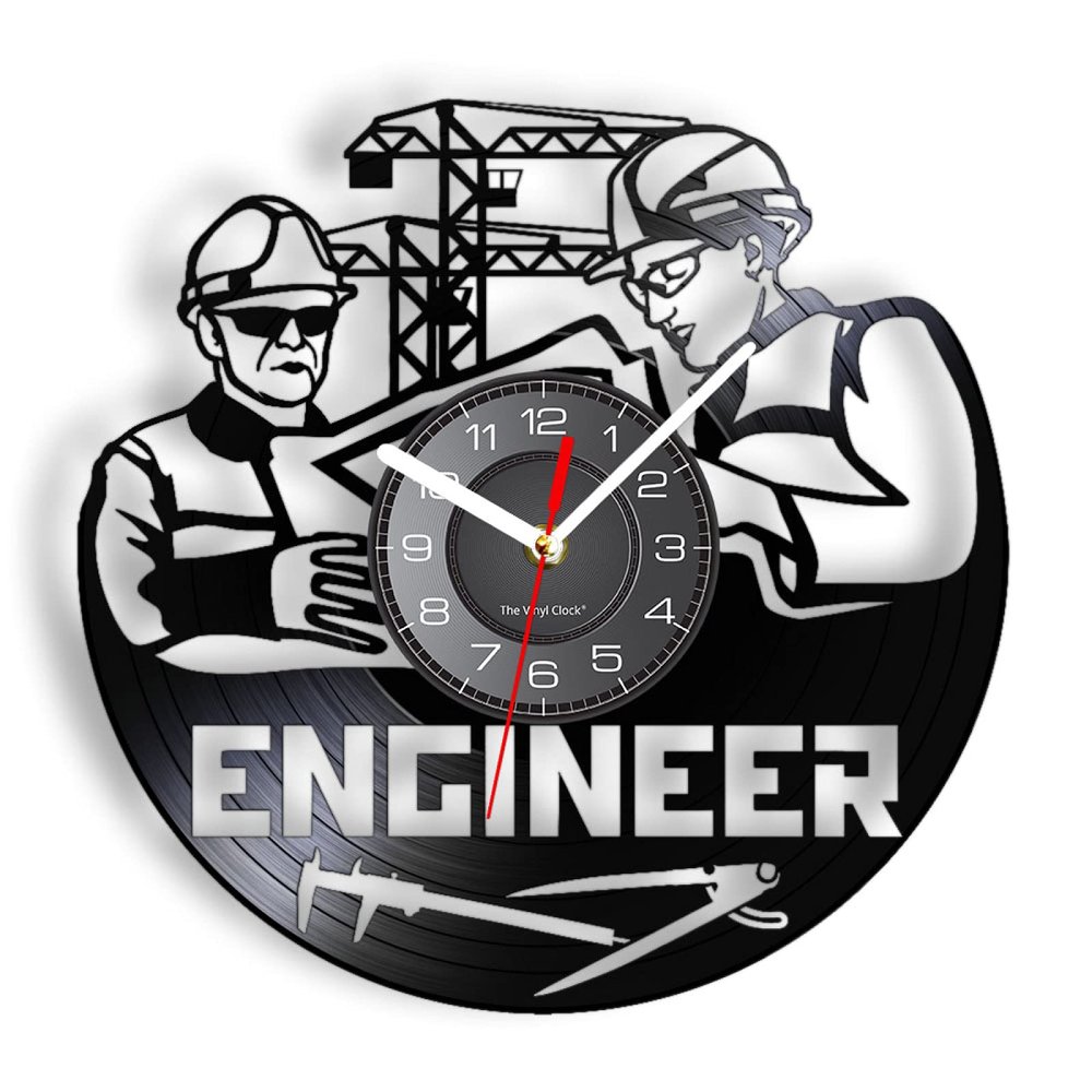 ICECHEN Vinyl Record Wall Clock Architecture Engineer Laser Etched Vinyl Wall Clock Construction Site Blueprint Tower Crane Wall Watch Vinyl Art-Decor