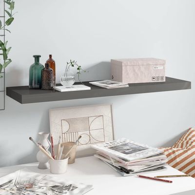WEMYUFURN Floating Wall Shelf High Gloss Gray 35.4"x9.3"x1.5" MDF, Kitchen Wall Cabinet, Floating Bookshelf, CD Wall Shelf, Floating Shelves for Home Dcor, and Space-Saving Design