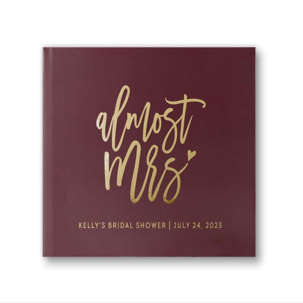 Bridal Shower Wedding Guest Book for Future Bride Miss to Mrs Bridal Luncheon Bachelorette Photo Album - Wine Red Gold (12x12)