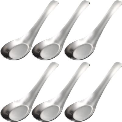 6Pcs Soup Spoons, Stainless Steel Dinner Spoons Chinese Soup Spoon Asian Soup Spoons for Bouillon Dessert Cereal Thai Miso Ramen/1721 (Color : Silver, Size : 13.7X4X1CM)