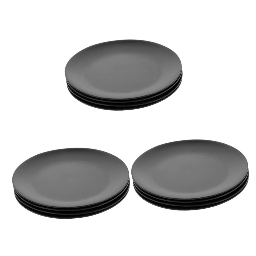 4 Pcs Black Melamine Plate Black Dinner Plates Round Serving Platter Fondue Plates Kitchen Plates Gothic Dinnerware Set Barbecue Melamine Dish Round Plate Flat Bottom Plate Disc/1878 (Color : Black,
