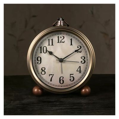 Alarm Clock/Digital Clock Vintage Retro Analog Alarm Clock, Super Silent Non Ticking Small Clock with Night Light, Battery Operated, for Living Room, Bedroom, Bedside, Desk Bedside Clock ( Color : Bra