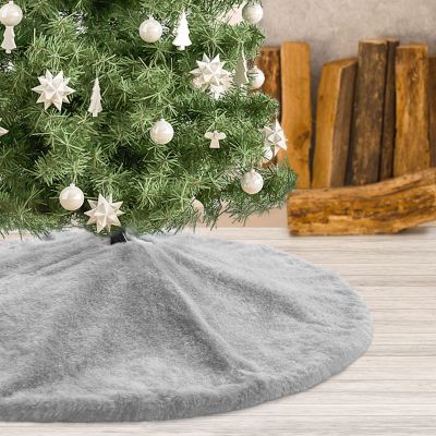 Atiming Grey Christmas Tree Plush Skirt 24 Inches Small Faux Fur Xmas Tree Skirt Base Cover Mat with Shiny Streamers for Christmas Tree Holiday Home Party Decorations - 60cm
