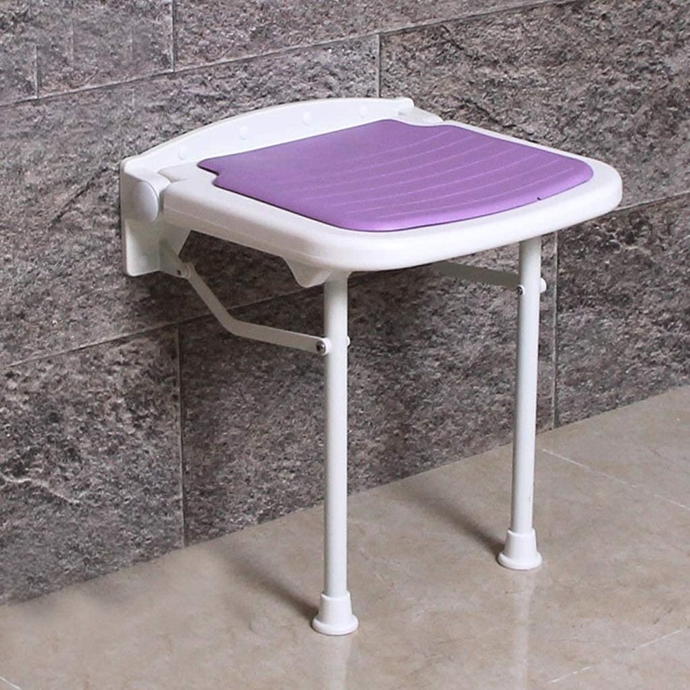 CAIMIAO Bath Stools,Bathroom Folding Stool Seat Shower Stool Anti-Slip Bathroom Elderly Bath Seat Bench Wall Stool/38 * 36.5 * 47.5Cm (Color : Purple, Size : 38 * 36.5 * 42.5Cm)