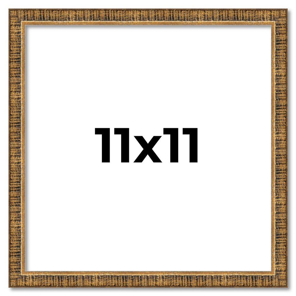 11x11 Frame Gold Kingsley Distressed Solid Wood Picture Frame Width 0.75 Inches | Interior Frame Depth 0.5 Inches | Kingsley Frame with UV Acrylic, Foam Board Backing & Hanging Hardware